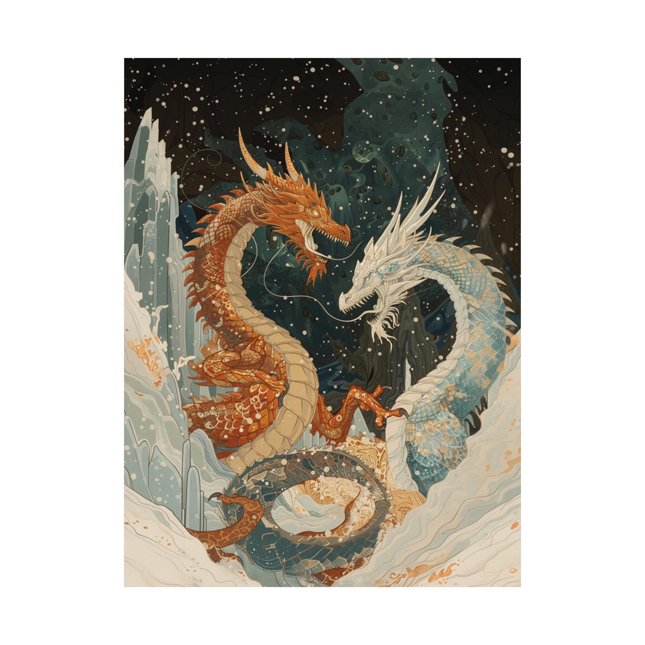 Dragon Wall Art, Fire and Ice Dragon Wall Art, Fantasy Poster, Fantasy Art Print, Matte Vertical Poster, Gamer Gifts, Fantasy Gifts