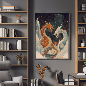 Dragon Wall Art, Fire and Ice Dragon Wall Art, Fantasy Poster, Fantasy Art Print, Matte Vertical Poster, Gamer Gifts, Fantasy Gifts