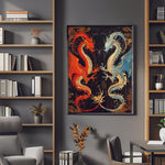Load image into Gallery viewer, Dragon Wall Art, Fire and Ice Dragon Wall Art, Fantasy Poster, Fantasy Art Print, Matte Vertical Poster, Gamer Gifts, Fantasy Gifts
