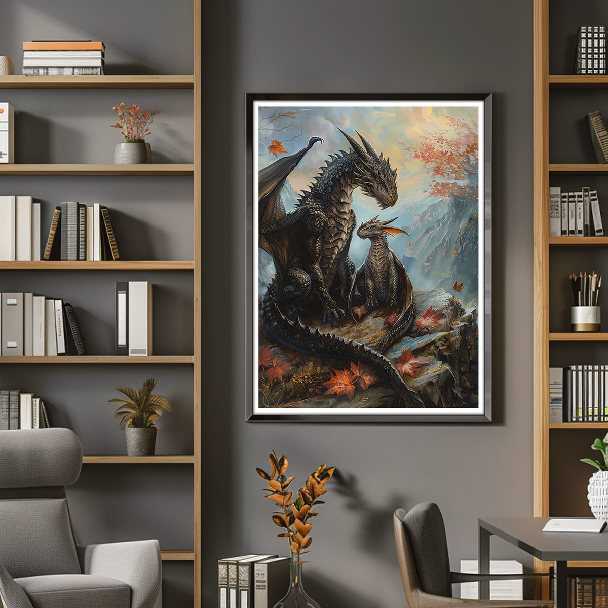 G-DRAGON MOTHERF*KER アートパネル Mother and Baby Dragon Poster, Wall Art Print, Fantasy Art Print
