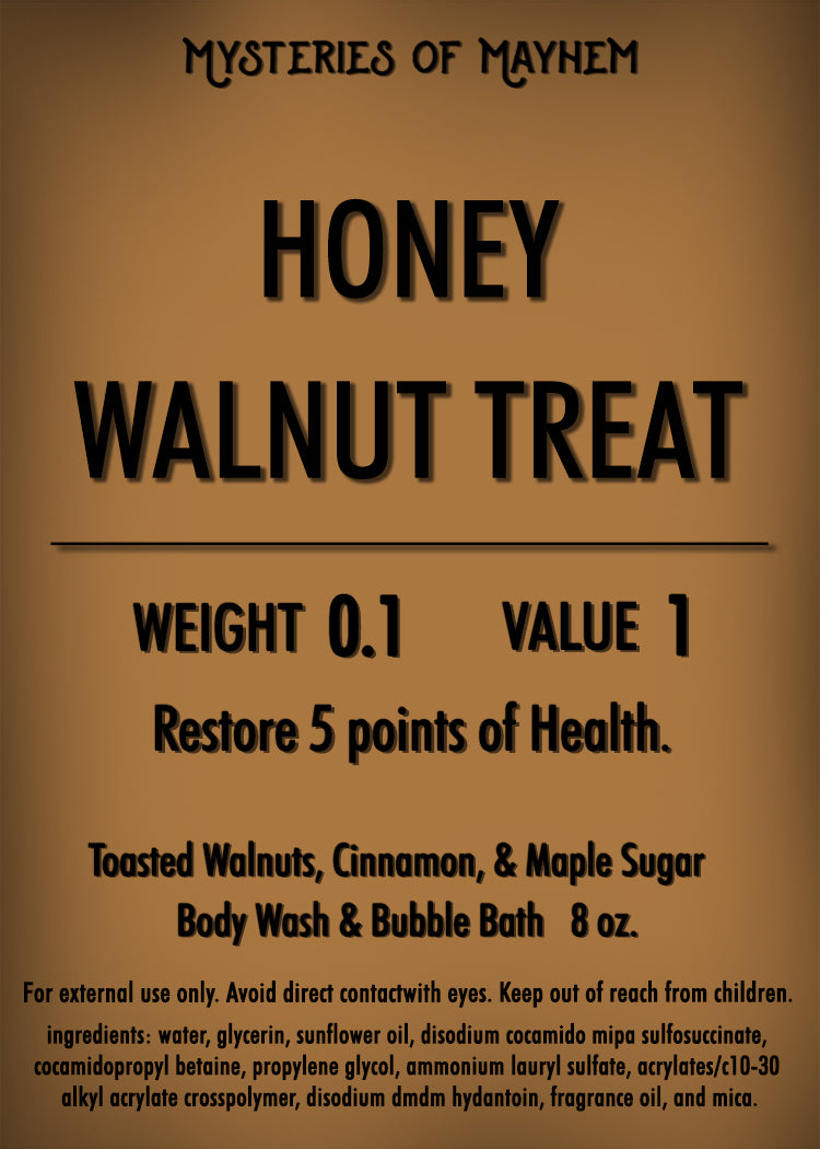 Honey Walnut Treat Body Wash and Bubble Bath -  Toasted Walnuts, Cinnamon, & Maple Sugar - Skyrim Inspired