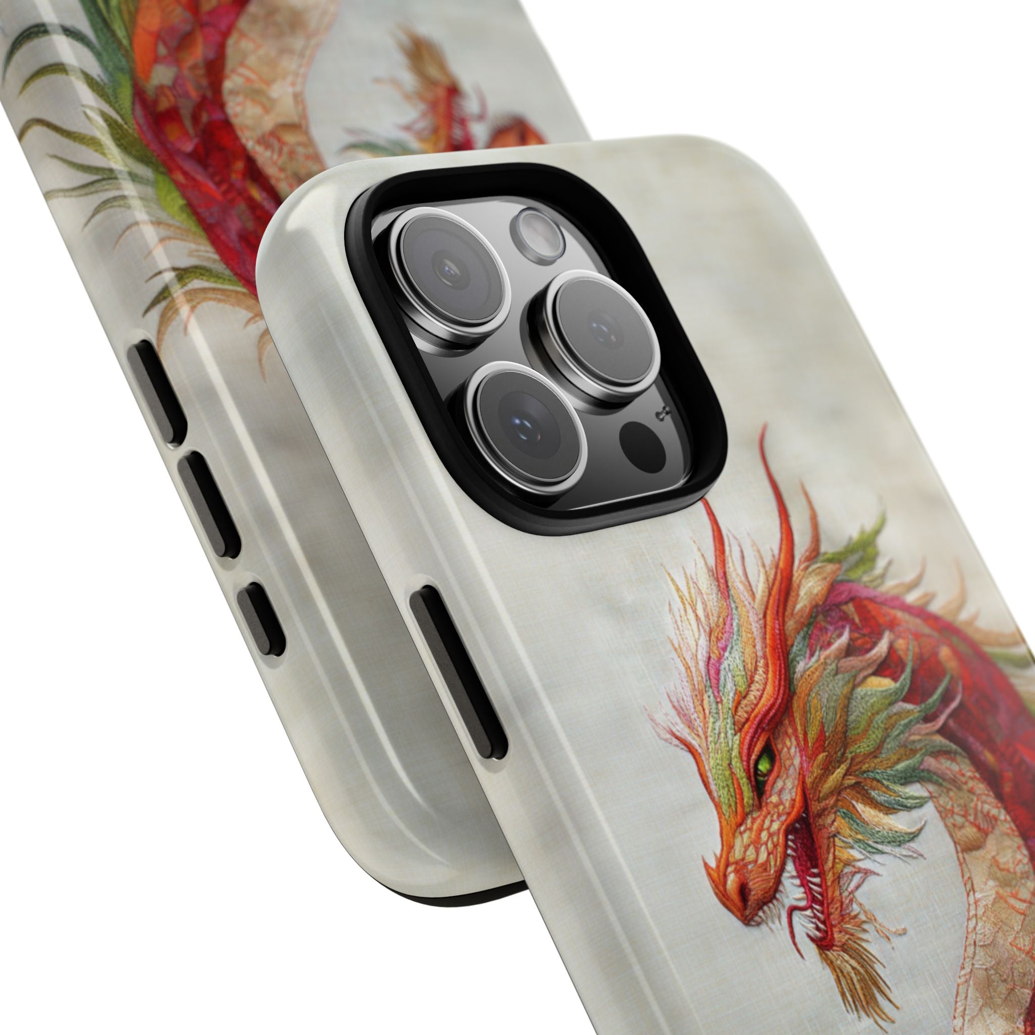 Embroidered Effect Dragon iPhone Tough Case, Fantasy Phone Case