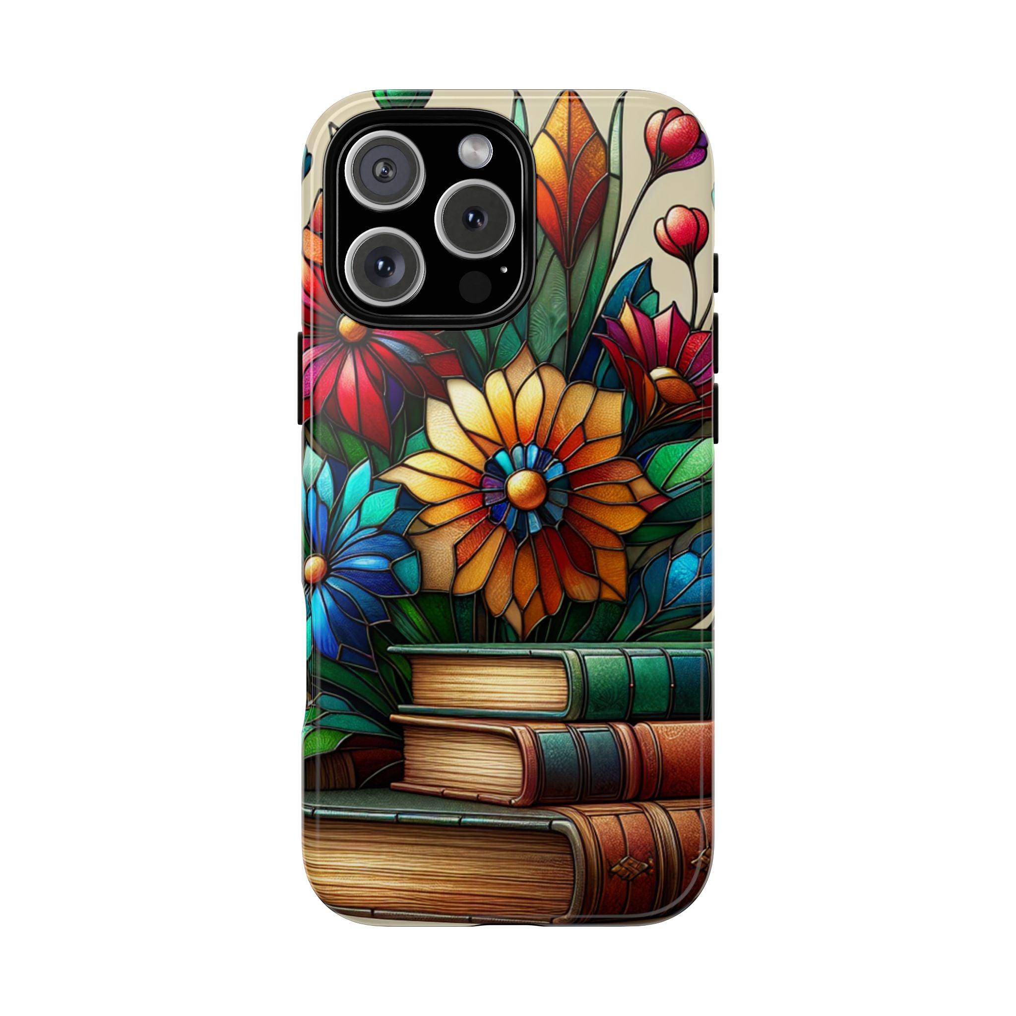 Stained Glass Flowers and Books iPhone Tough Case,  Bookish Phone Case