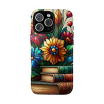 Load image into Gallery viewer, Stained Glass Flowers and Books iPhone Tough Case,  Bookish Phone Case
