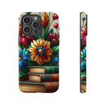 Load image into Gallery viewer, Stained Glass Flowers and Books iPhone Tough Case,  Bookish Phone Case
