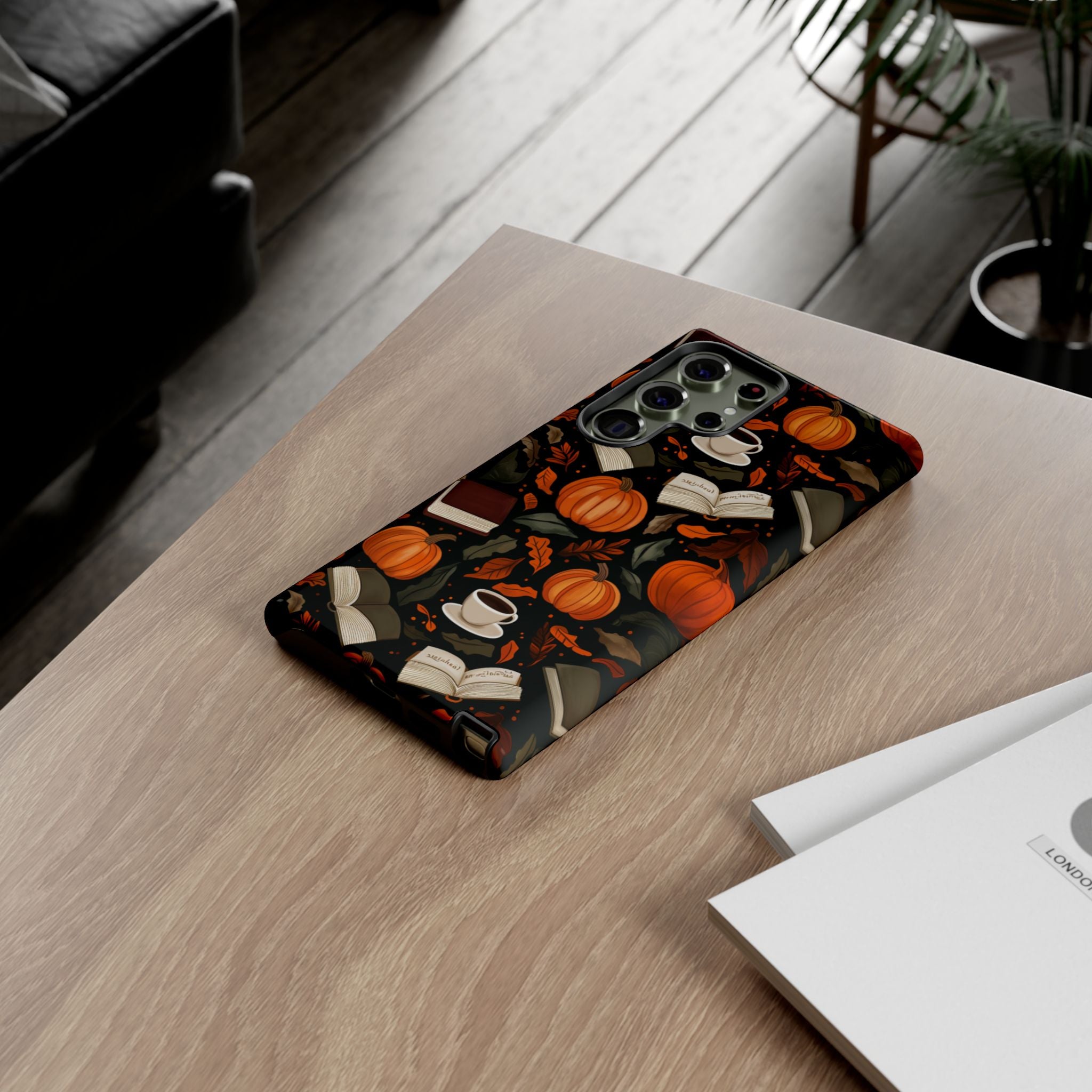 Cozy Fall Pumpkin, Books, and Coffee Samsung Phone Case
