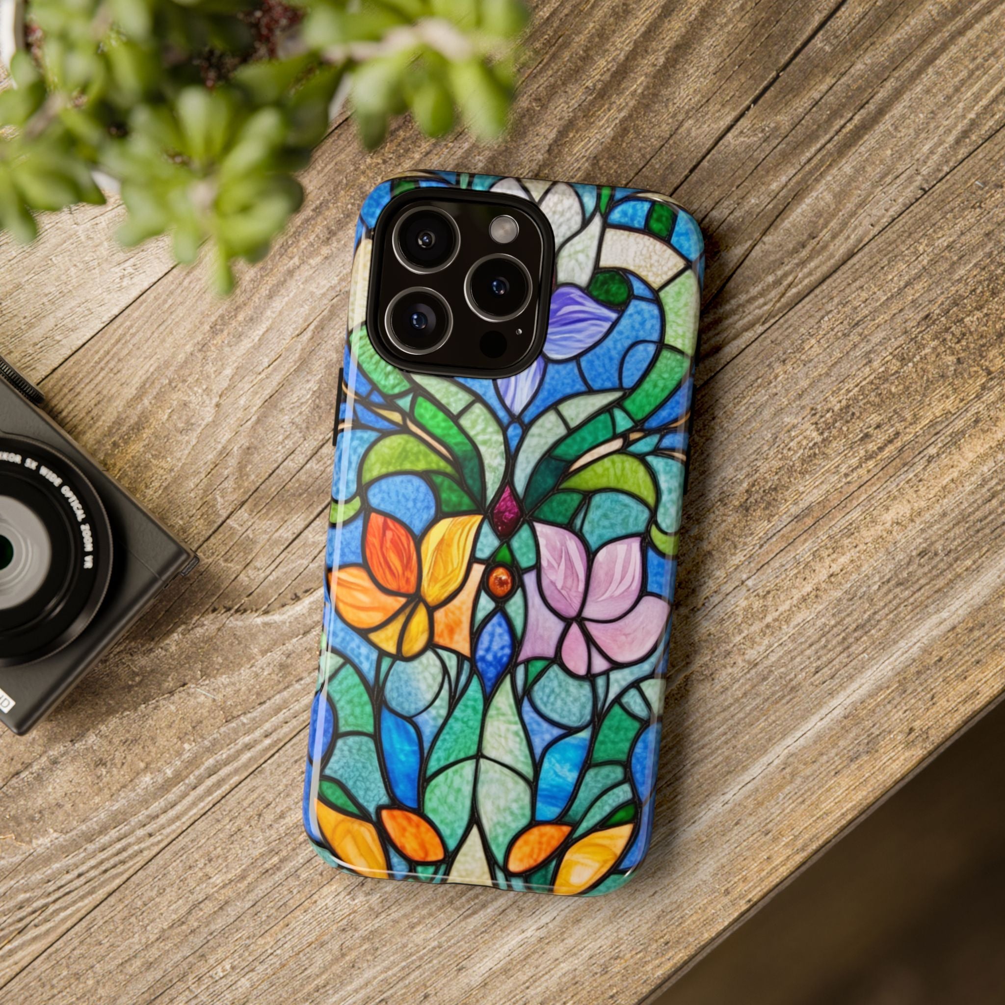 Stained Glass Effect iPhone Tough Case, Floral Phone Case