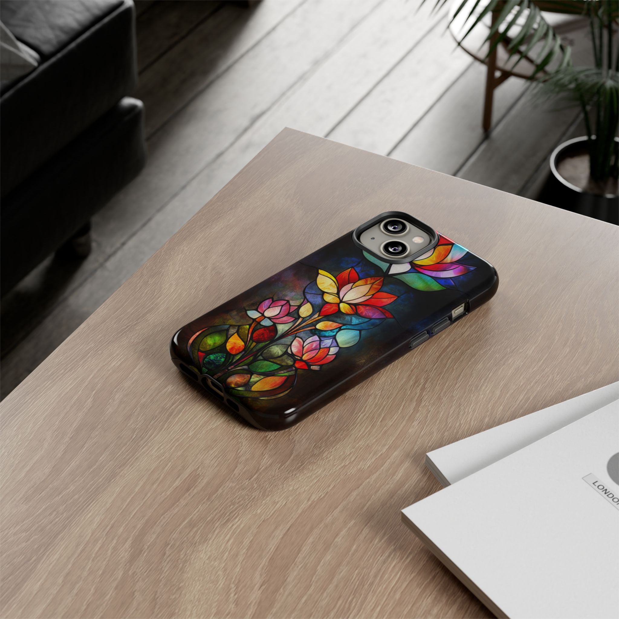 Stained Glass Effect iPhone Tough Case, Floral Phone Case