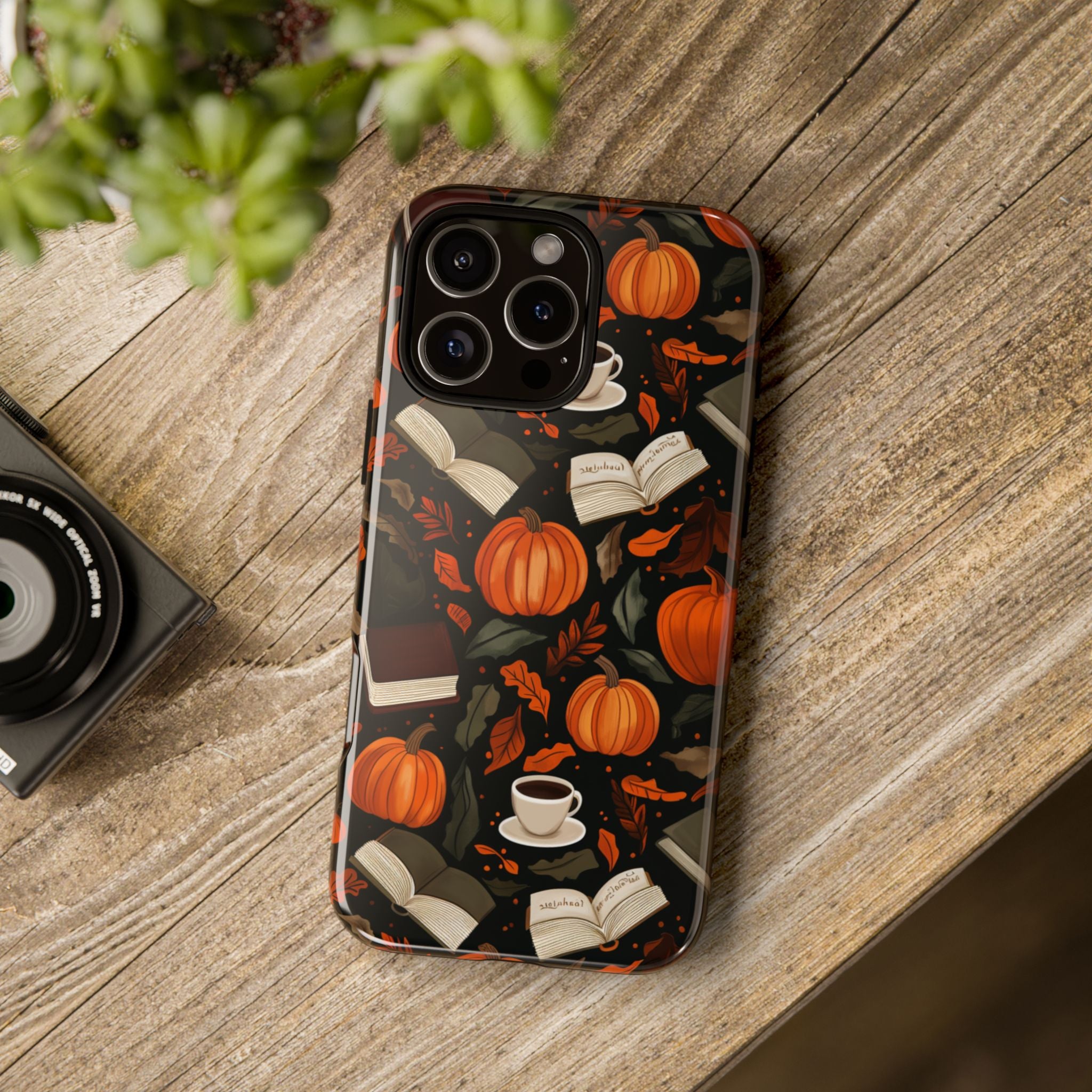 Cozy Fall Pumpkin, Coffee, and Books iPhone Case