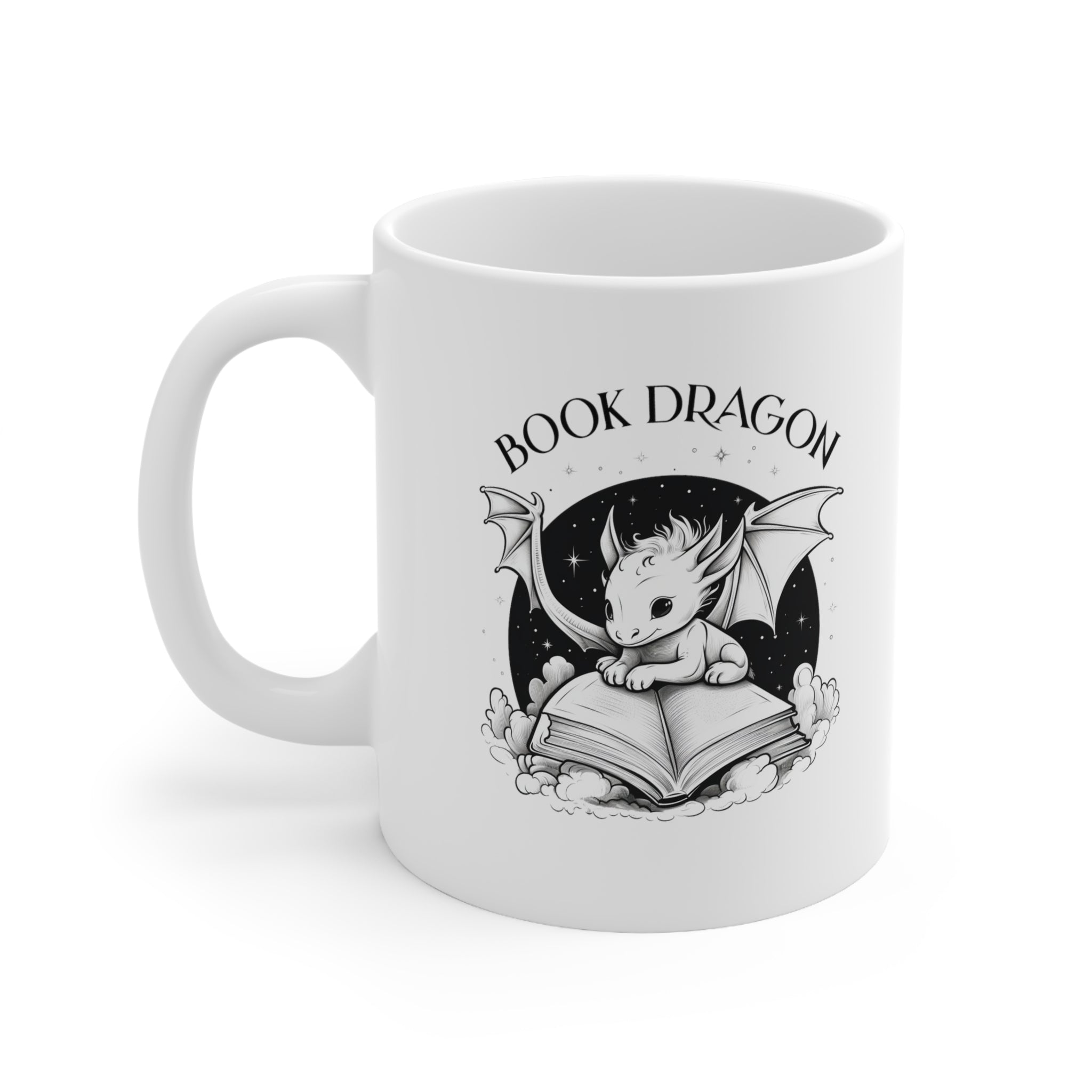 Cute Book Dragon Mug, 11oz, Gamer Mug, Gift for Reader, Fantasy Gift