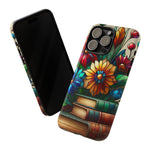 Load image into Gallery viewer, Stained Glass Flowers and Books iPhone Tough Case,  Bookish Phone Case
