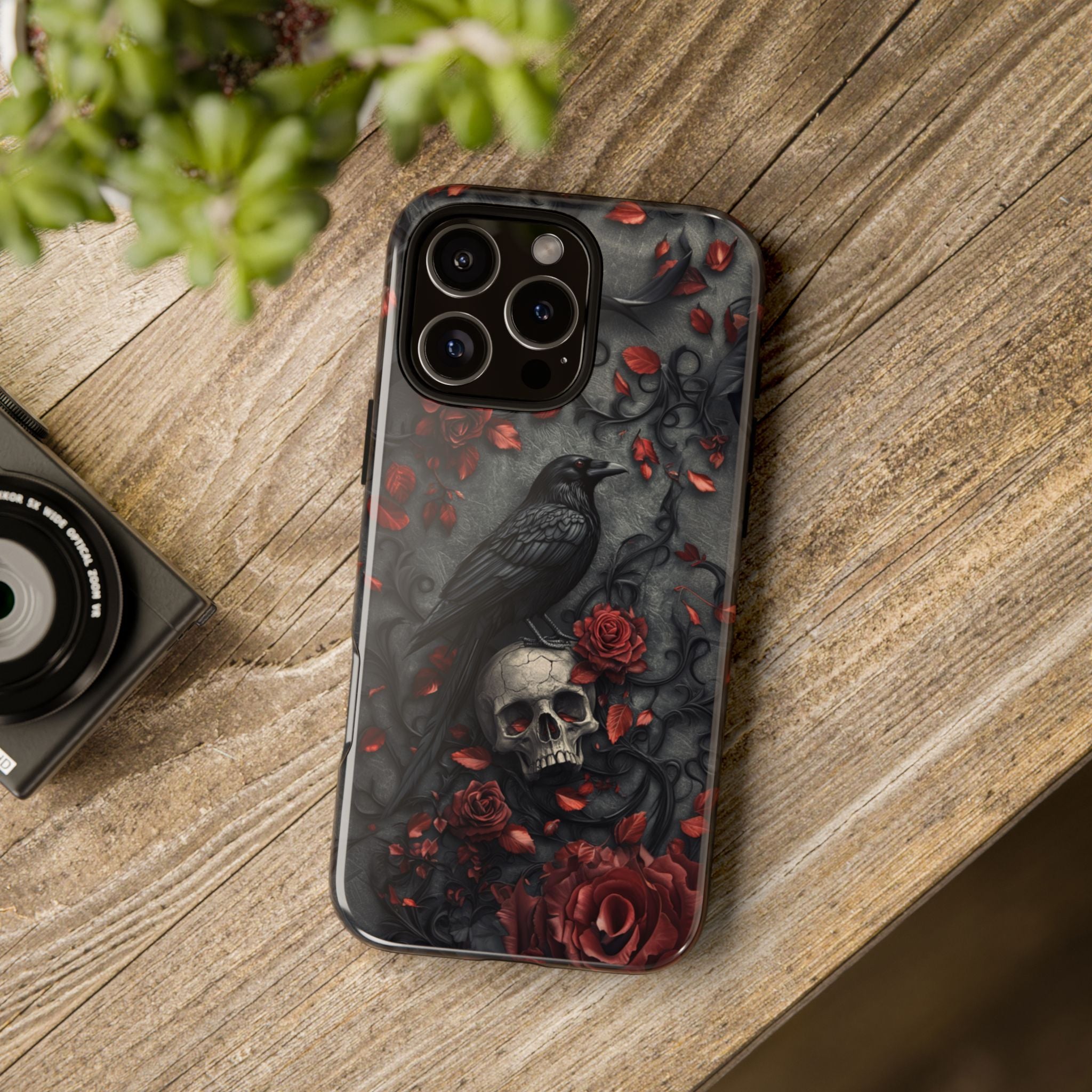 Gothic Raven & Skull iPhone Case