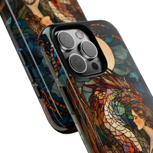 Stained Glass Effect iPhone Tough Case, Dragon Mother Phone Case