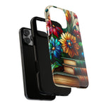 Load image into Gallery viewer, Stained Glass Flowers and Books iPhone Tough Case,  Bookish Phone Case
