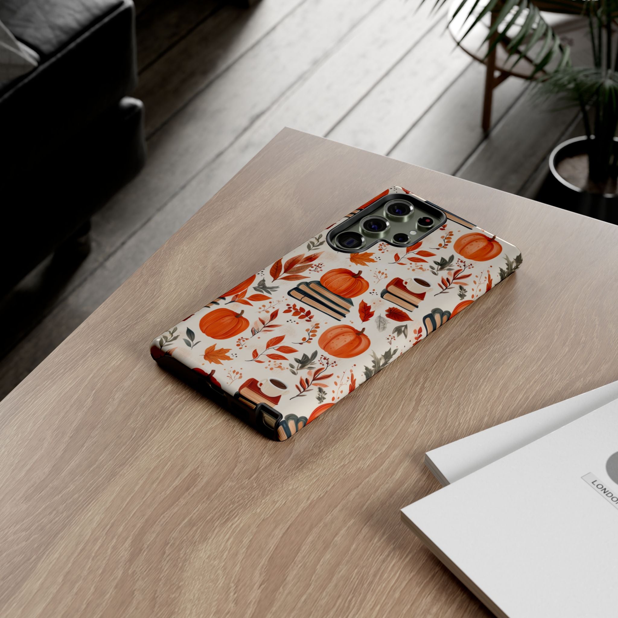 Cozy Fall Pumpkin, Books, and Coffee Samsung Phone Case