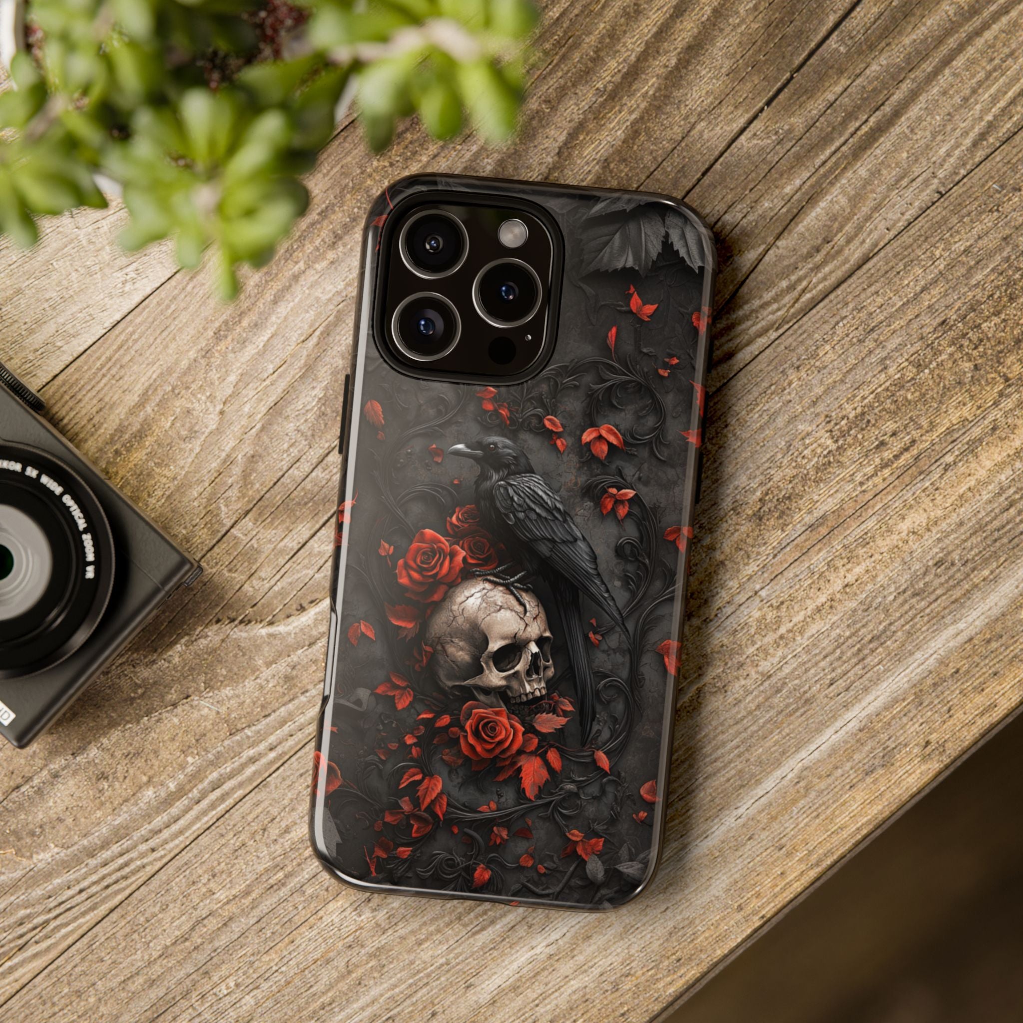 Gothic Raven & Skull iPhone Case