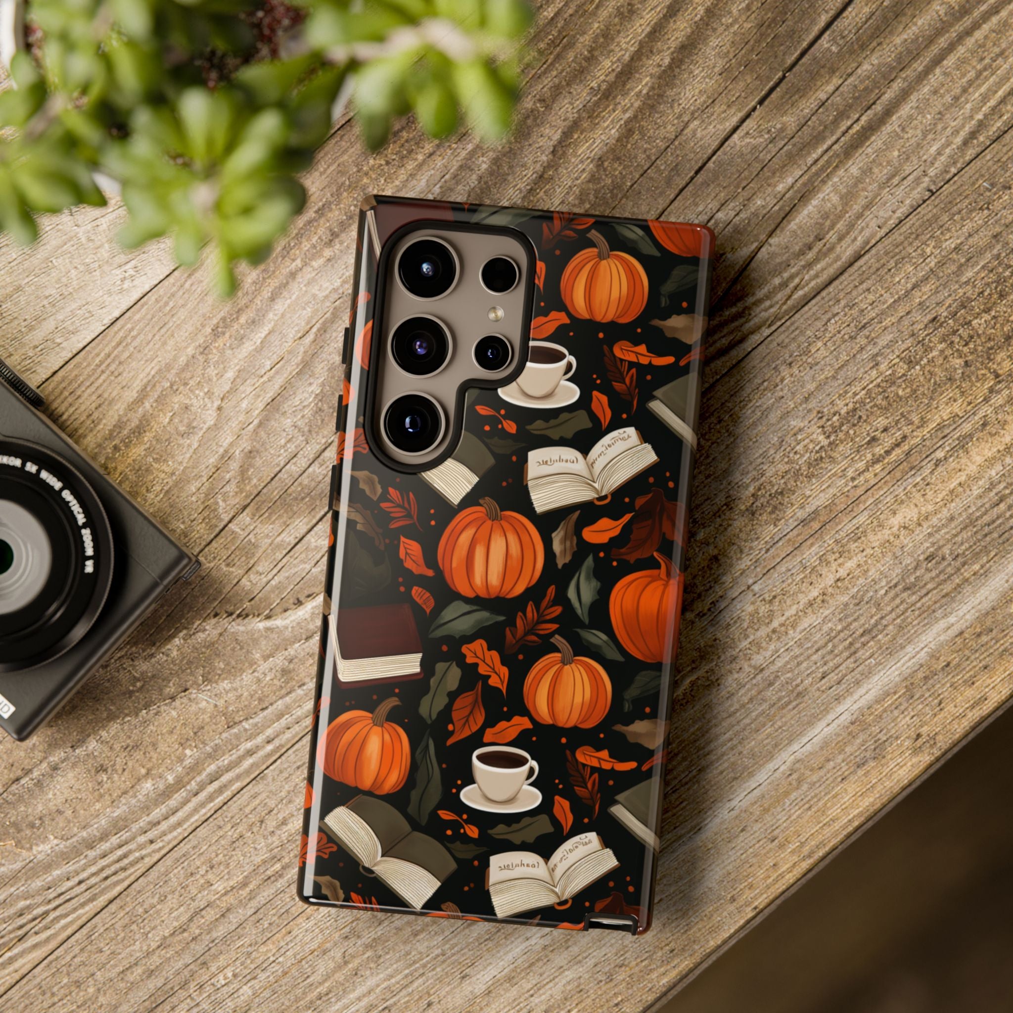 Cozy Fall Pumpkin, Books, and Coffee Samsung Phone Case