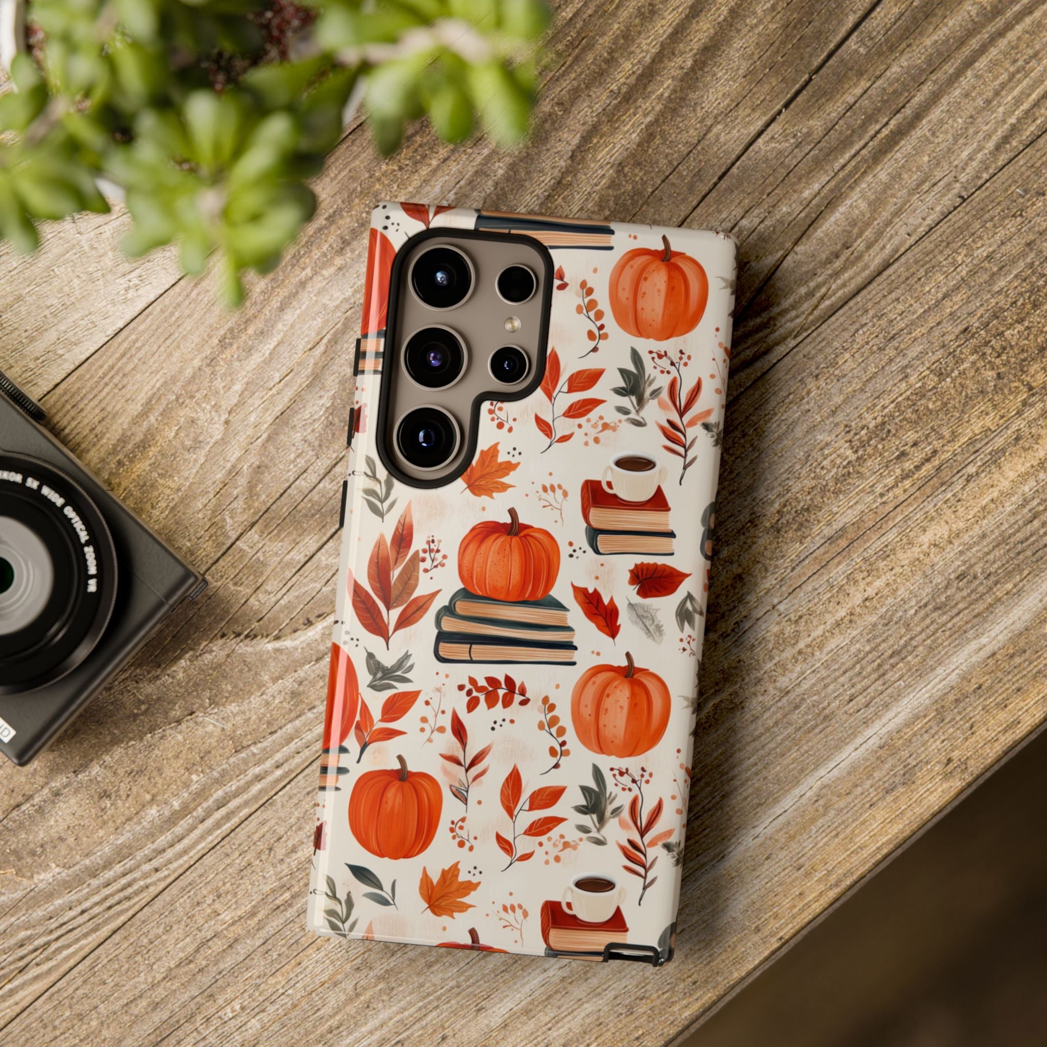 Cozy Fall Pumpkin, Books, and Coffee Samsung Phone Case