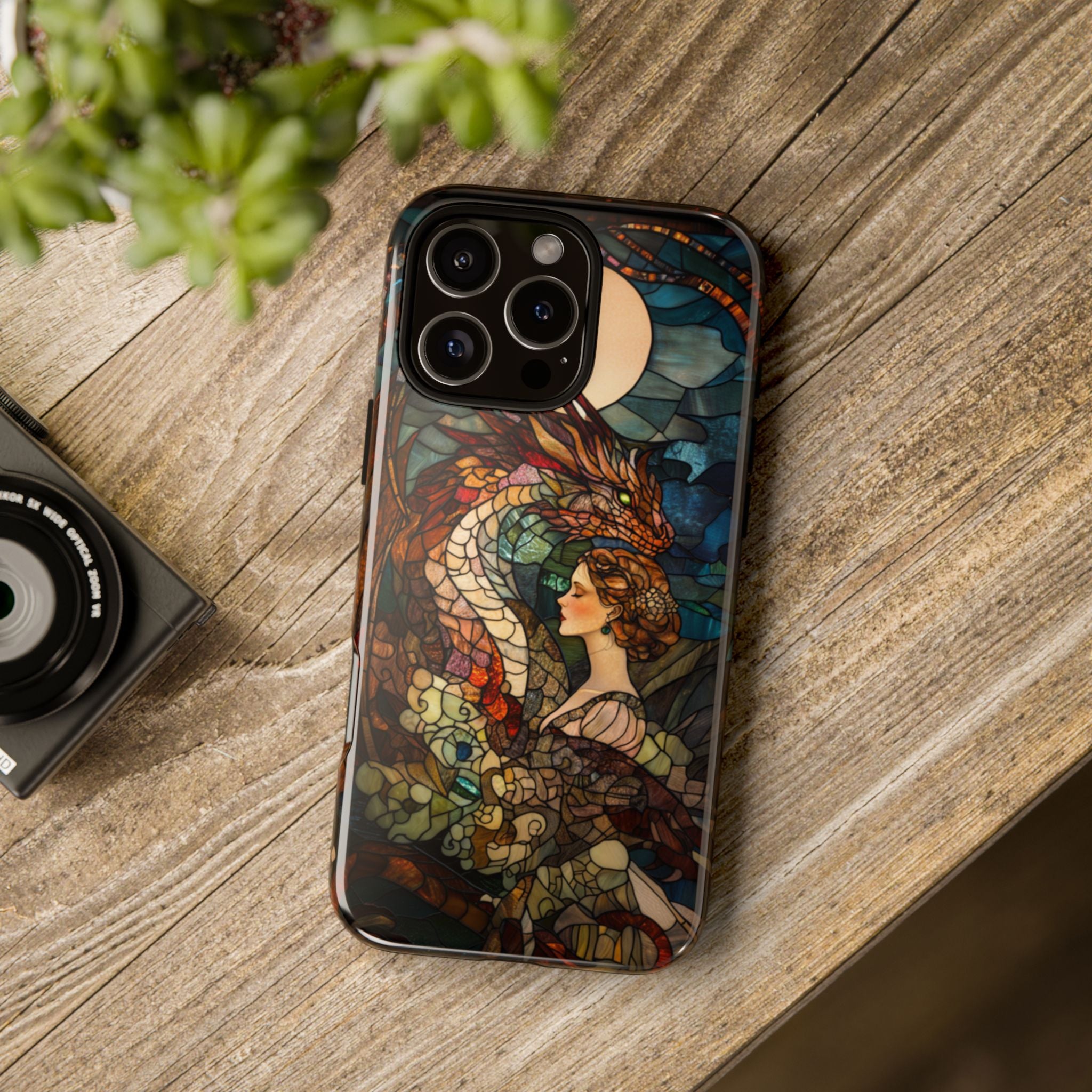Stained Glass Effect iPhone Tough Case, Dragon Mother Phone Case