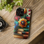 Load image into Gallery viewer, Stained Glass Flowers and Books iPhone Tough Case,  Bookish Phone Case
