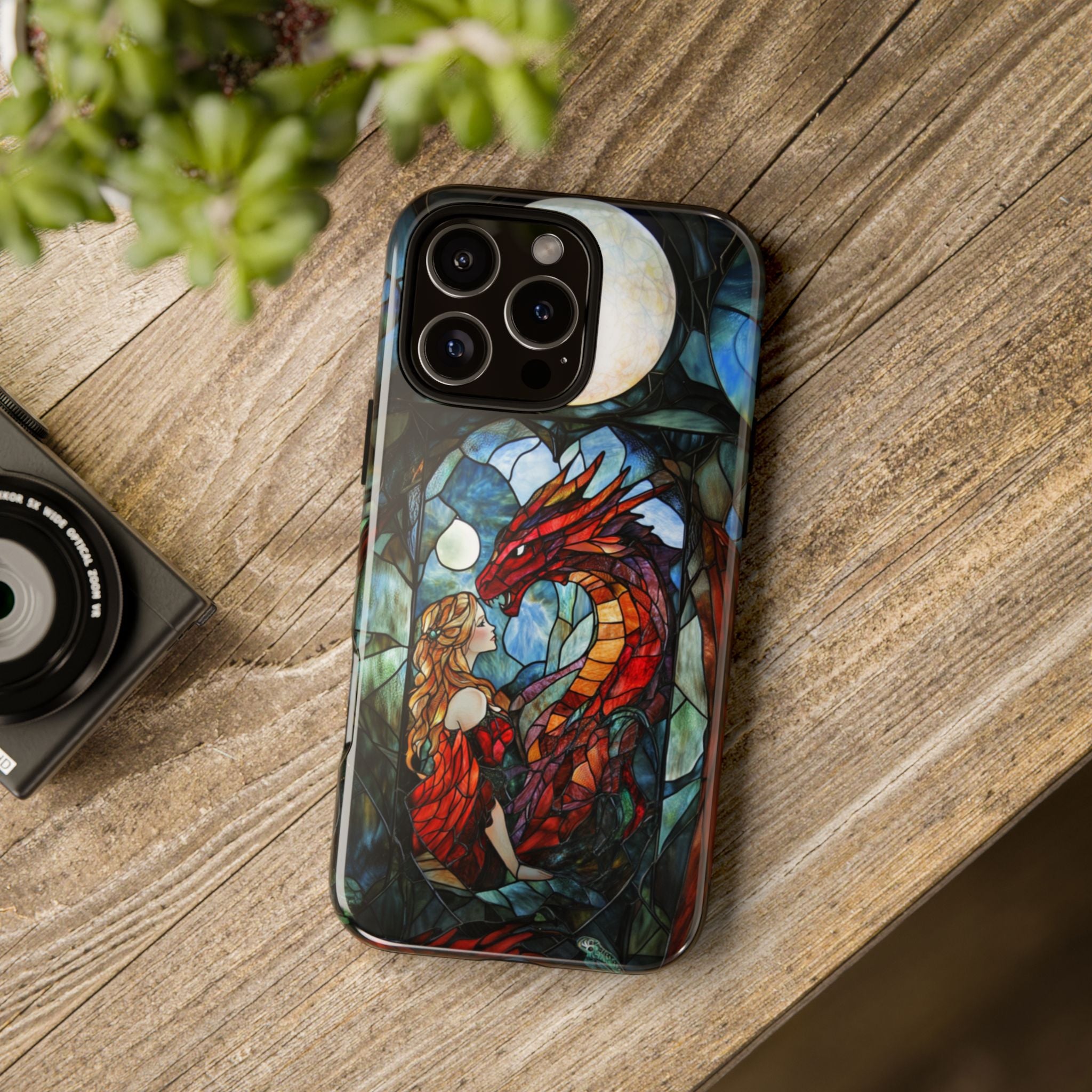 Stained Glass Effect iPhone Tough Case, Dragon Mother Phone Case