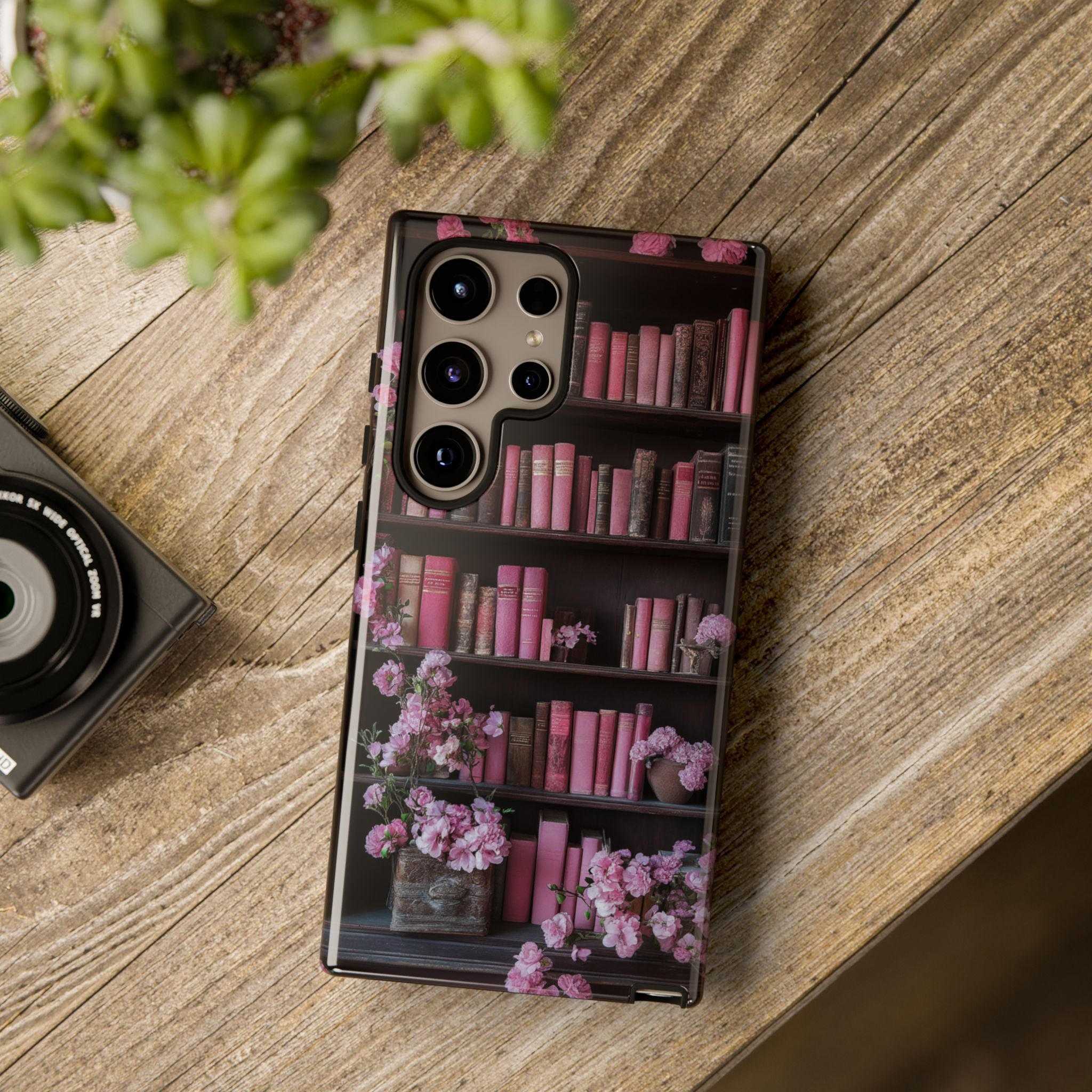 Pink Floral Bookshelf Samsung Phone Case