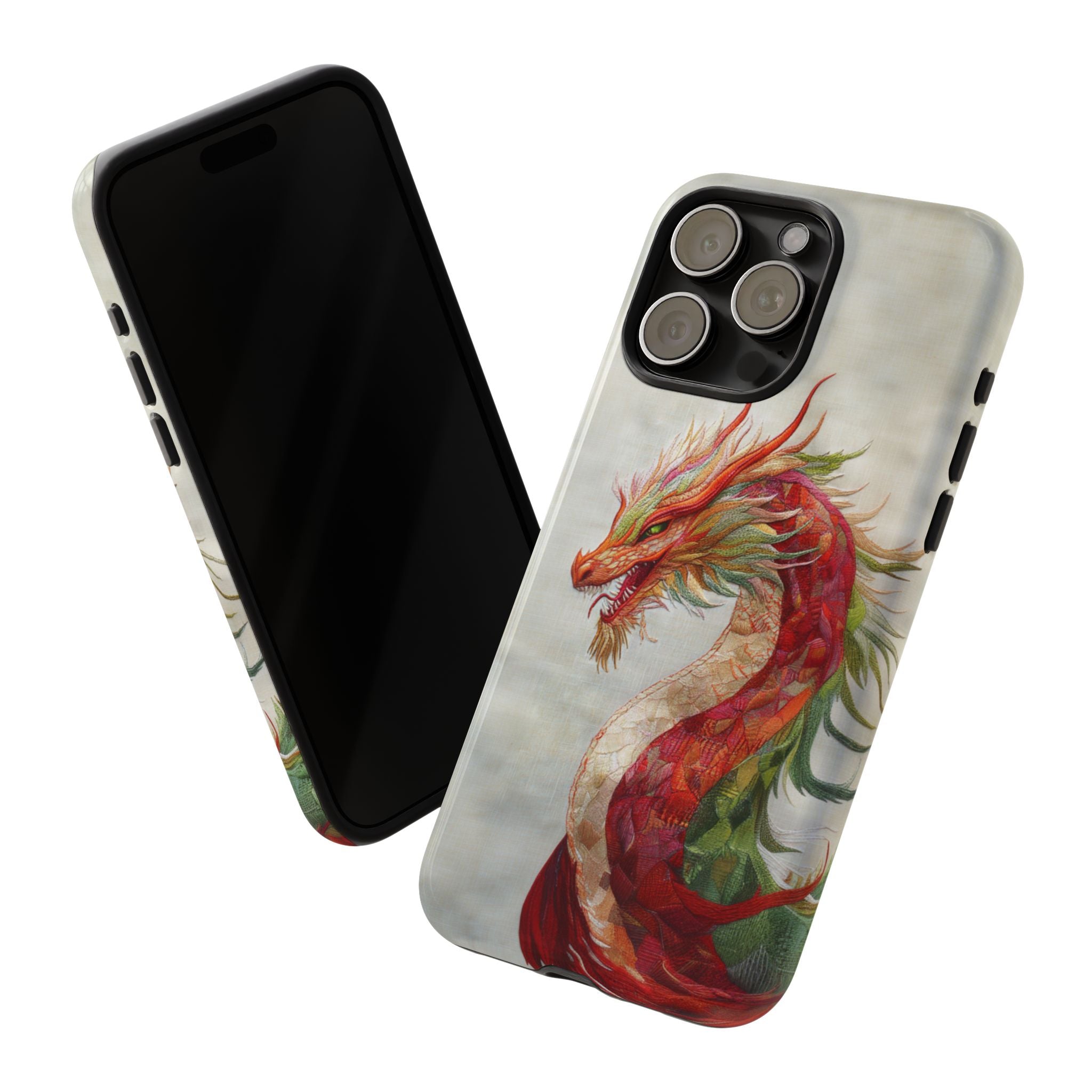 Embroidered Effect Dragon iPhone Tough Case, Fantasy Phone Case