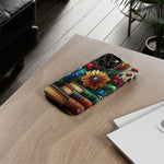 Load image into Gallery viewer, Stained Glass Flowers and Books iPhone Tough Case,  Bookish Phone Case
