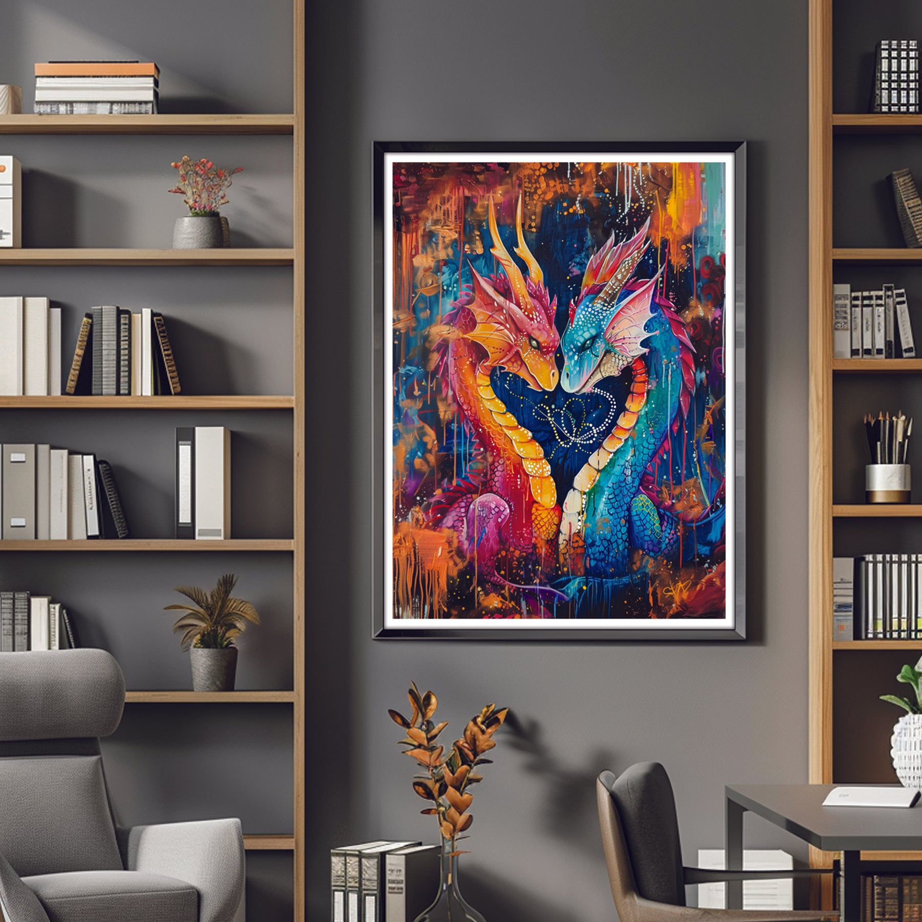 Dragon Lovers Wall Art, Fantasy Poster, Fantasy Art Print, Matte Vertical Poster, Gamer Gifts, Fantasy Gifts