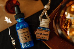 Bundle Riften Reserve Hanging Car Freshener and Refill Fragrance Oil - Blackberry, Plum, and Absinthe Scented - Gift for Gamers