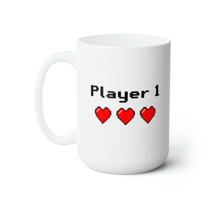 Player 1 Pixel Hearts Mug 15oz