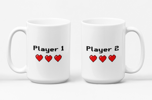 Player 1 Pixel Hearts Mug 15oz